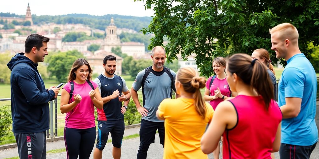 Verschiedene Trainer und Coaches im Freien in Heidelberg.